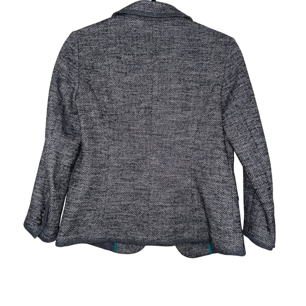 Ann Taylor LOFT Petite Herringbone Blazer Jacket‎ Teal Trim Pockets - Picture 2 of 5